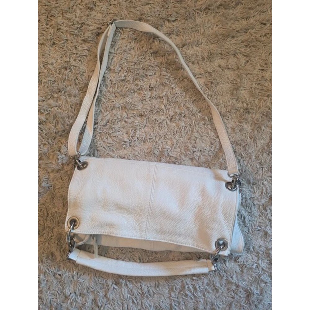 Valentina white pebbled leather convertible bag,